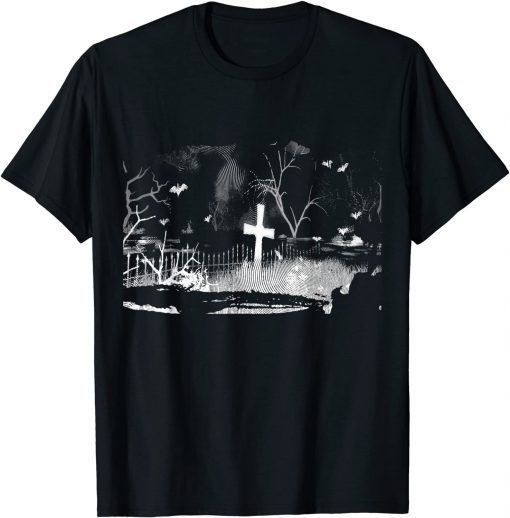 T-Shirt Halloween spooky graveyard bats art print 2021