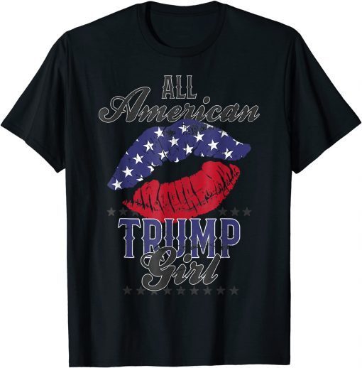 Womens All American Trump Girl USA Flag Lips GOP Vote 2024 Funny T-Shirt