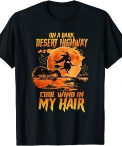 Halloween Witch Riding Brooms On A Dark Desert Highways T-Shirt