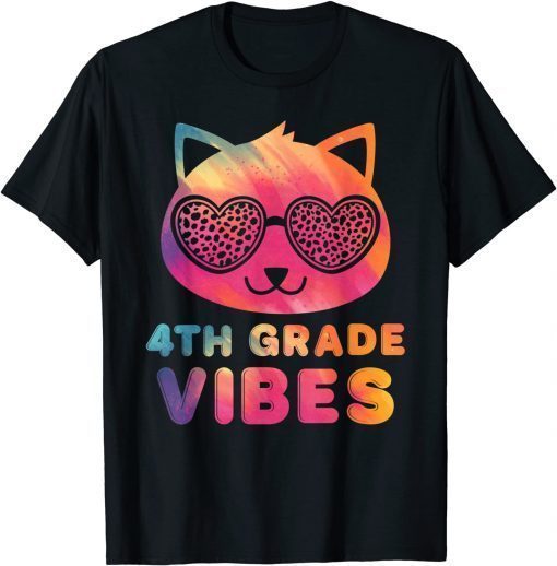 Fourth 4th Grade Vibes Colorful Cat Kitty Girl Leopard Eyes T-Shirt