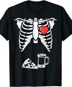 Dad Skeleton Halloween Beer Pizza Funny Pregnancy Couple Men Classic Shirt