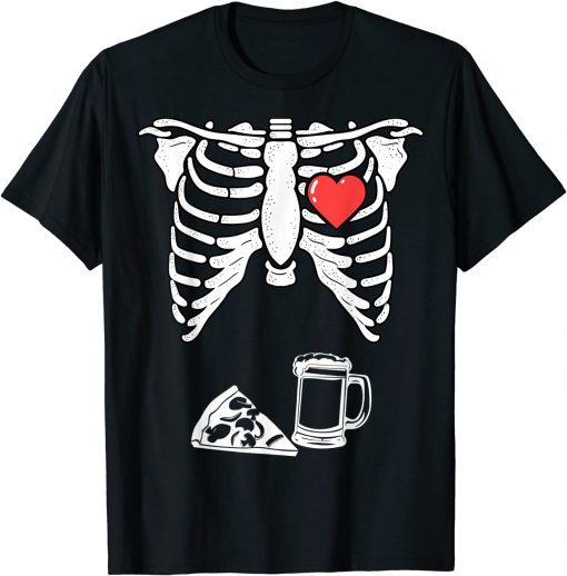 Dad Skeleton Halloween Beer Pizza Funny Pregnancy Couple Men Classic Shirt