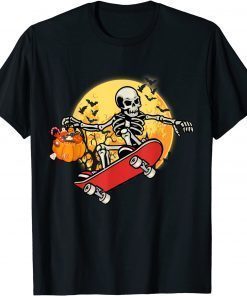 Skateboarding Skeleton Skater Halloween Skate Pumpkin Candy Gift Tee Shirt