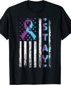 T-Shirt Suicide Prevention Awareness Stay Pink And Teal Ribbon Flag