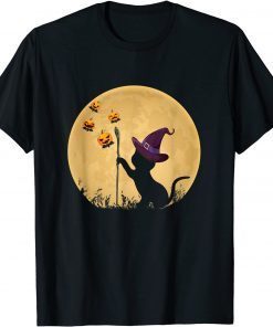 Cat with witch hat Pumpkin bat Moon Halloween Costume Kitty Unisex T-Shirt