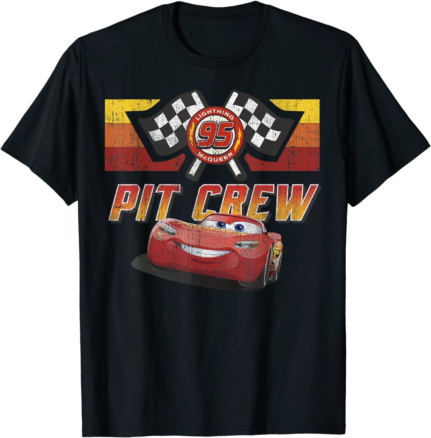 Disney Pixar Cars McQueen Pit Crew Red Distressed Tee Shirt