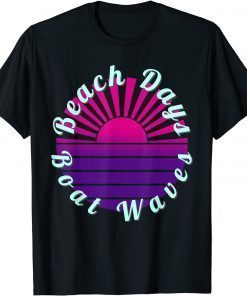 Official Beach Days Boat Waves Summer Vacation Pink Ocean Sunset T-Shirt