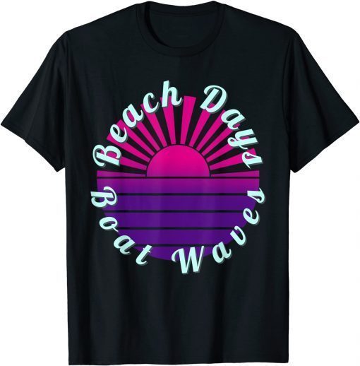 Official Beach Days Boat Waves Summer Vacation Pink Ocean Sunset T-Shirt