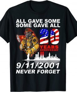 9-11-2001 Never Forget 20th Anniversary Firefighters T-Shirt