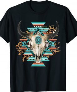 2021 Western Serape Aztec Cow Skull Bull Skull Cowgirl Rodeo Girl T-Shirt