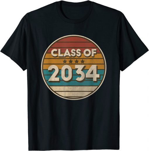 Funny Retro Vintage Class Of 2034 Grow With Me First Day of School T-Shirt