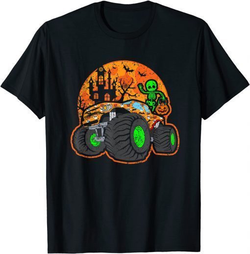 Official Halloween Skeleton Riding Monster Truck T-Shirt