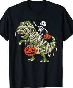 Skeleton Riding Mummy T Rex Halloween Boys Girls Kids T-Shirt