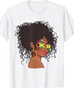 Afro Hair Jamaica Shirt Women Black Melanin Jamaican Flag T-Shirt