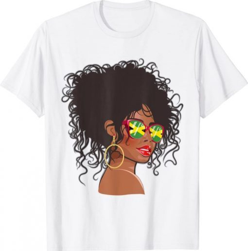 Afro Hair Jamaica Shirt Women Black Melanin Jamaican Flag T-Shirt