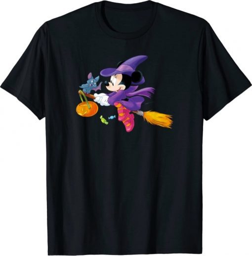 Funny Disney Halloween Minnie Mouse Flying Witch T-Shirt