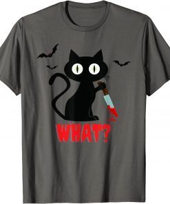 2021 Black Cat with Knife Funny Halloween T-Shirt