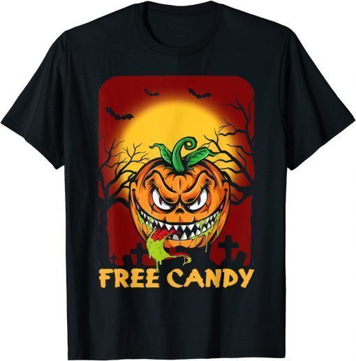 Free Candy – Scary Jack O Lantern Pumpkin Moon Halloween T-Shirt