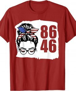Red Women 86 46 Impeach Biden Impeach 46 Messy Bun American T-Shirt