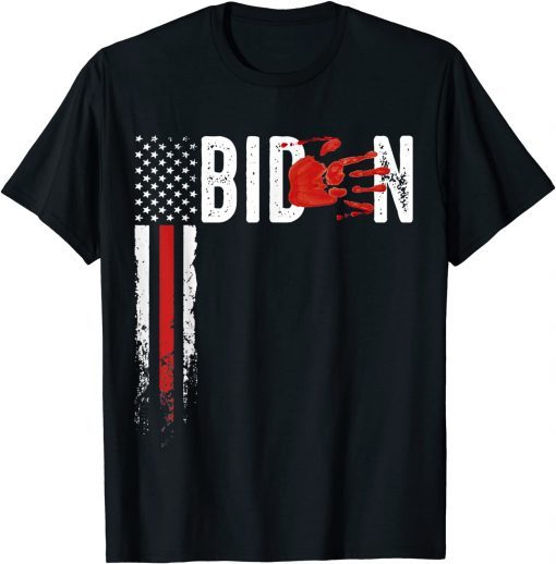 Blood On His Hands Bloody Handprint Vintage USA Flag T-Shirt