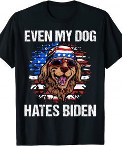 Funny Even my Dog Hates Biden Funny Anti Biden American Flag Dog T-Shirt