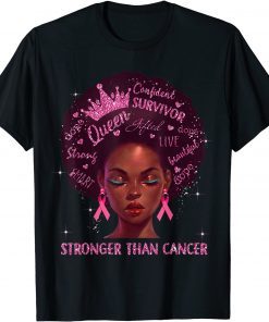 Black Women Queen Stronger Than Breast Cancer Pink Ribbon 2021 T-Shirt