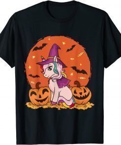 Halloween Witchy Unicorn Cute Witch Pumpkin For Girls Kids T-Shirt