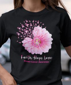 Pink Daisy Flower Faith Hope Love Breast Cancer Awareness Unisex T-Shirt