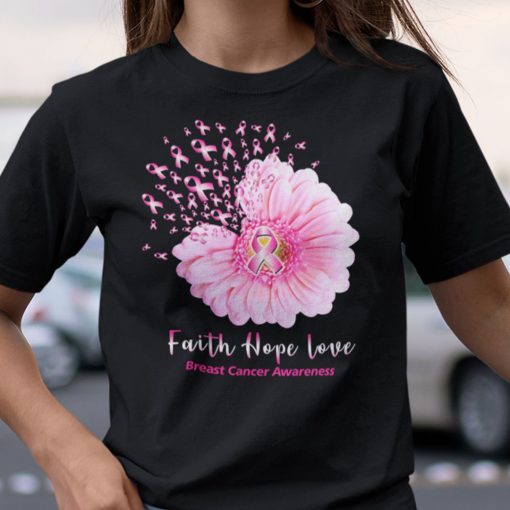 Pink Daisy Flower Faith Hope Love Breast Cancer Awareness Unisex T-Shirt