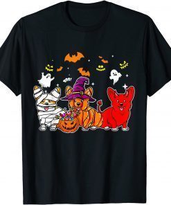 2021 Corgi Cosplay Halooween Funny Dog Pumkin Candy Gift T-Shirt