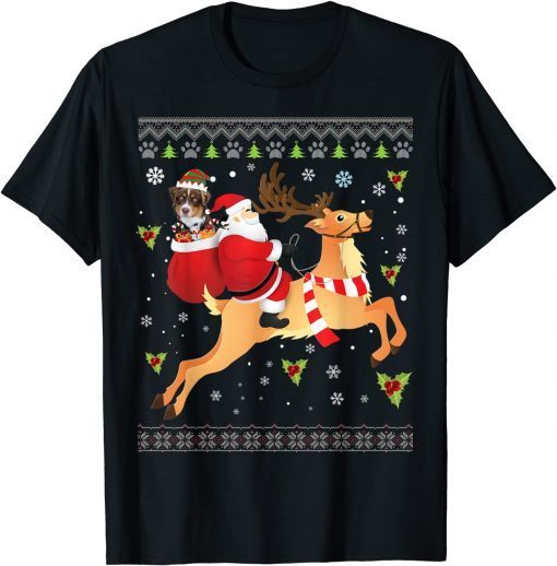 Santa Reindeer American Shepherd Dog Presents Christmas Ugly T-Shirt