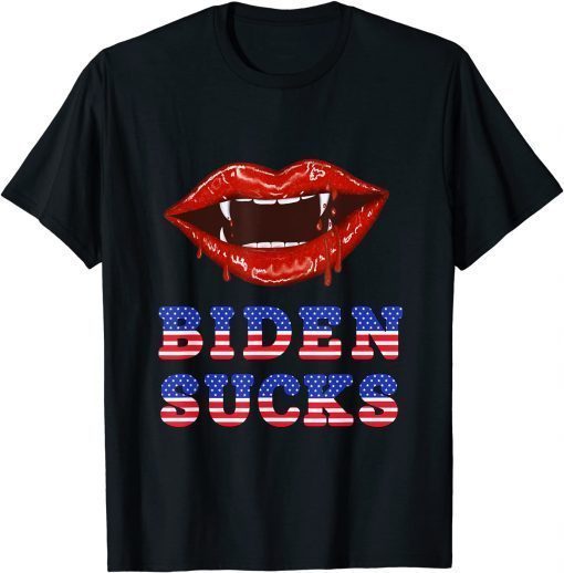 Biden Sucks Sexy Lips Blood and Fangs Vampire Halloween Unisex Tee Shirt