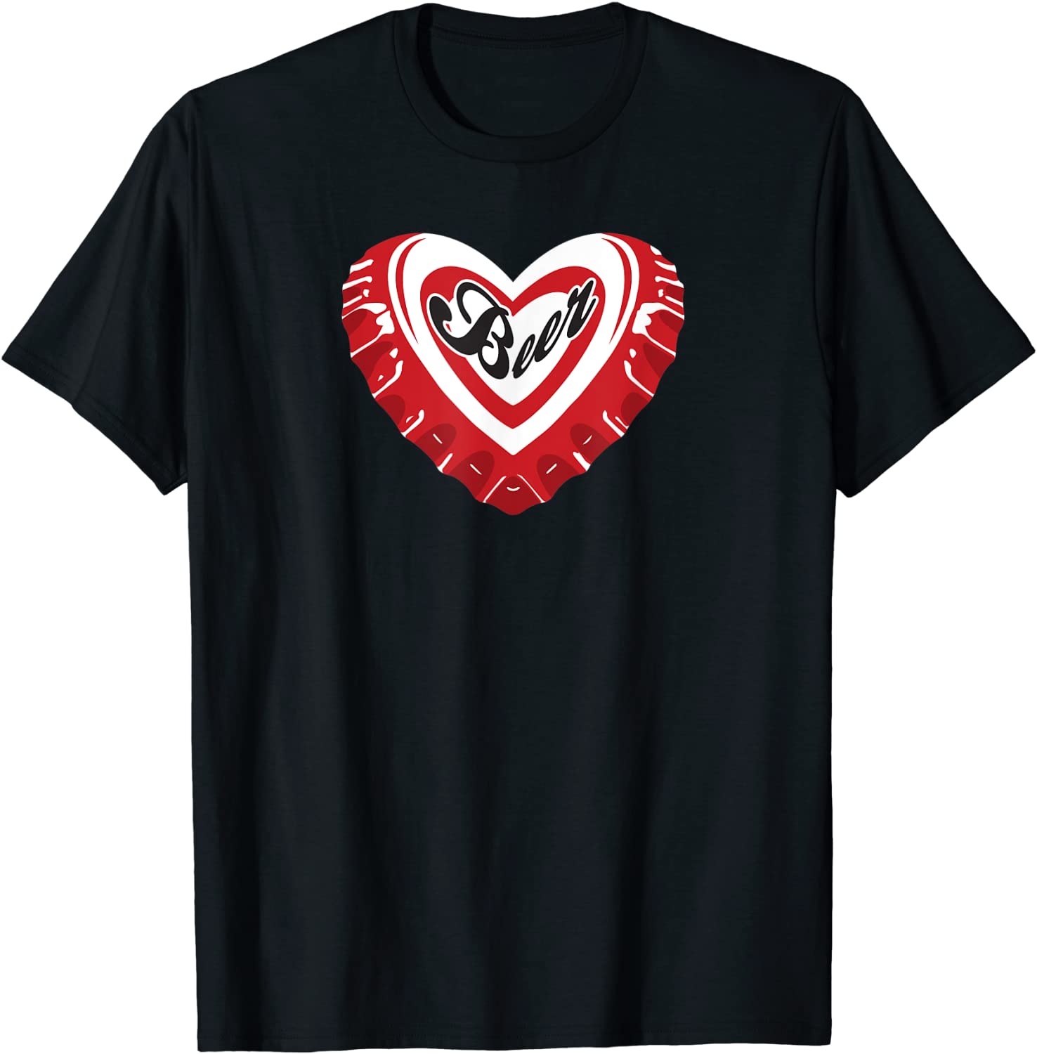 I Love Beer Bottle Cap Heart T-Shirt