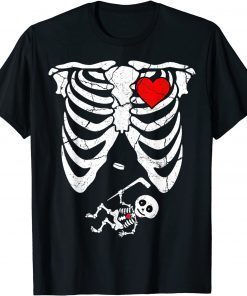 Halloween Pregnancy Announcement Skeleton Baby Ice Hockey T-Shirt