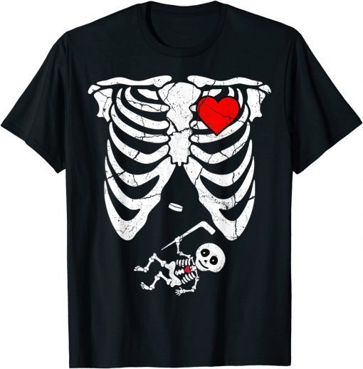 Halloween Pregnancy Announcement Skeleton Baby Ice Hockey T-Shirt