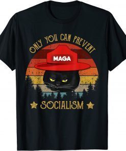 Only You Can Prevent Socialism Cute Cat Camping Vintage T-Shirt