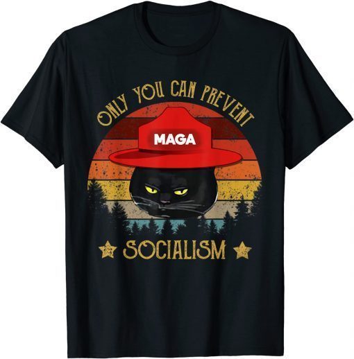 Only You Can Prevent Socialism Cute Cat Camping Vintage T-Shirt