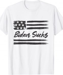 Biden Sucks Pro America Anti Sleepy Joe Distress USA Flag T-Shirt