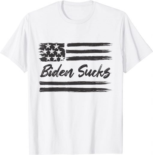 Biden Sucks Pro America Anti Sleepy Joe Distress USA Flag T-Shirt