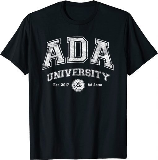 ADA University, Distressed Cardano Logo College Style Crypto T-Shirt