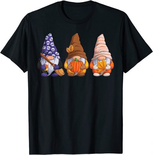 Cute Halloween Gnomes Autumn Pumpkins Fall Holiday Women T-Shirt