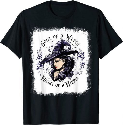 Bleached Soul Of A Witch Heart Of A Hippie Halloween Witch T-Shirt