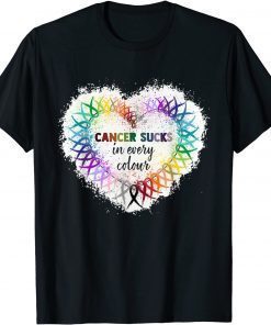 Cancer Sucks In Every Color Cancer Awareness Ribbons Heart T-Shirt