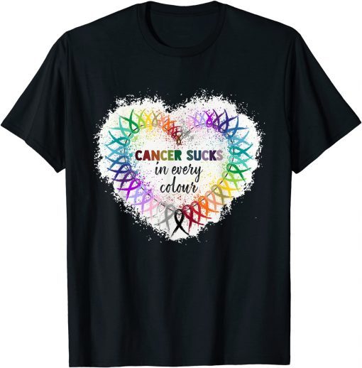 Cancer Sucks In Every Color Cancer Awareness Ribbons Heart T-Shirt