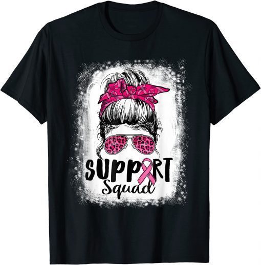 Support Squad Messy Bun Pink Warrior Breast Cancer Awareness T-Shirt