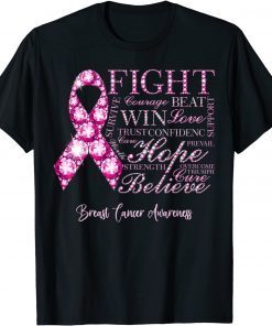 Fight Hope Believe Pink Ribbon Breast Cancer Awareness T-Shirt