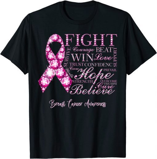 Fight Hope Believe Pink Ribbon Breast Cancer Awareness T-Shirt