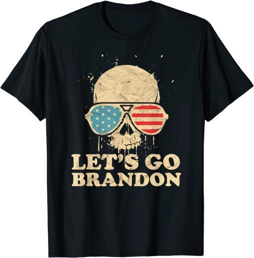 2021 Let's Go Brandon Skull American Flag Anti Liberal Tee Shirt