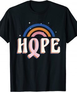 2021 Vintage Retro Hope Pink Ribbon Rainbow Breast Cancer Gift T-Shirt