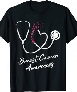 Nurse Stethoscope Heart Pink Ribbon Breast Cancer Awareness T-Shirt